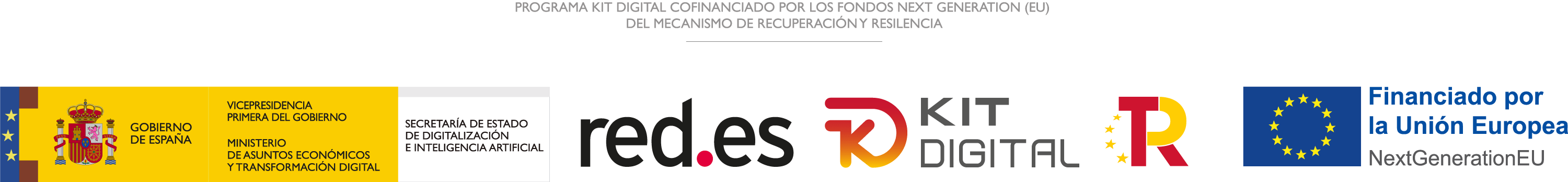 Logotipo Kit Digital, Gobierno de España, red.es, Financiado por la Unión Europea y Plan de Renovación, Transformación y Resiliencia